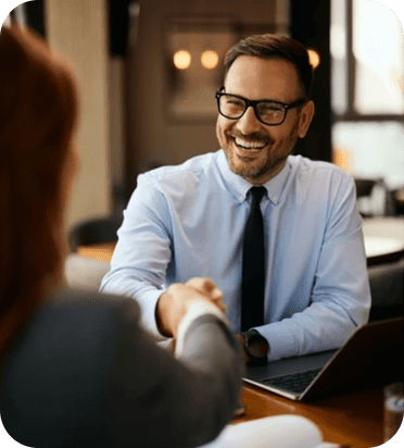 Professional shaking hands with client