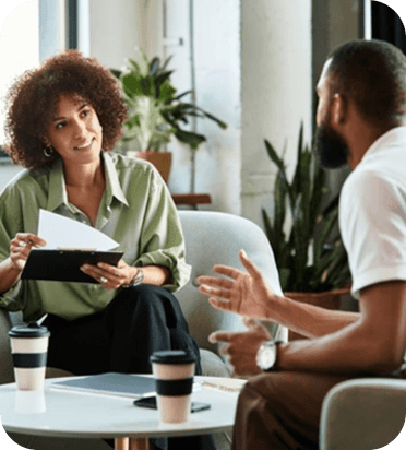 Person meeting with support specialist
