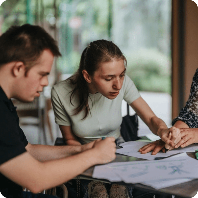 Students receiving guidance during a learning activity